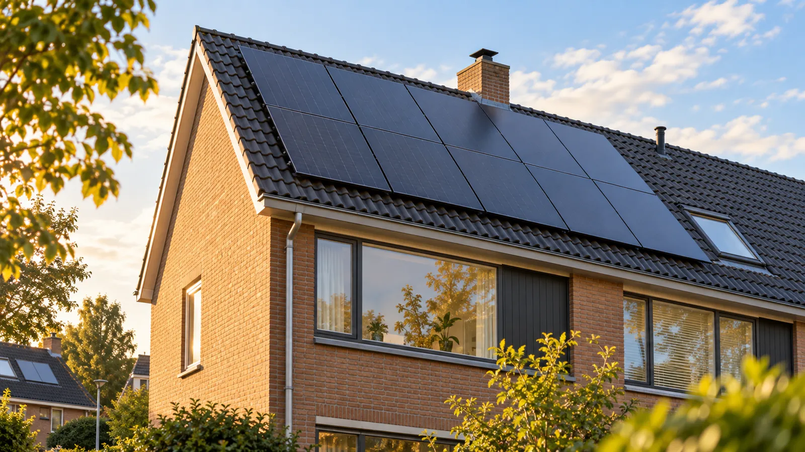 Close-up van zonnepanelen op een schuin dak